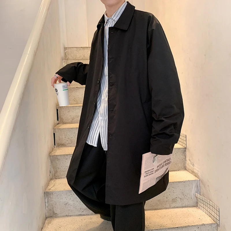 Spring Autumn Men's Casual Loose Style Korean Version Windbreaker Jacket Middle Length Fashionable for Teenagers All Match