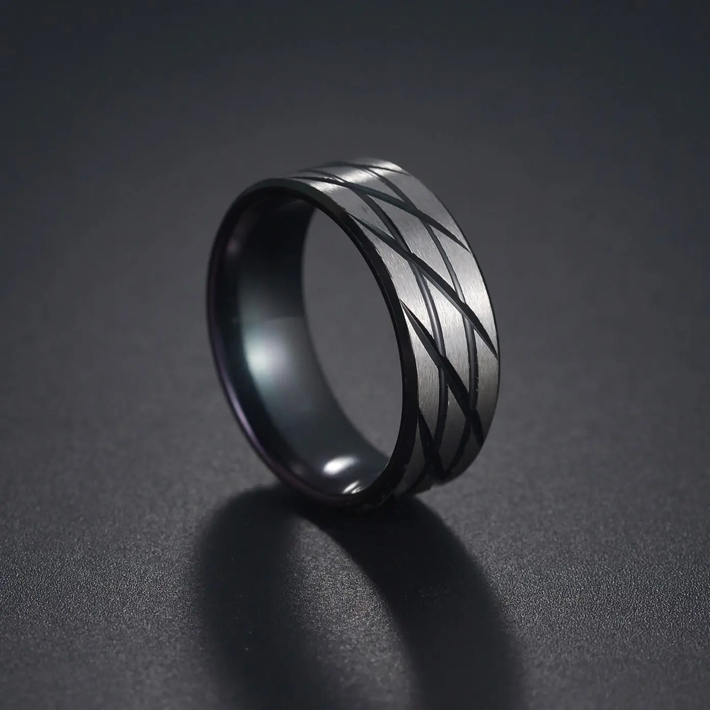 New Hot Sale 6/8MM Groove Rings Black/Blue Stainless Steel Rings For Men Charm Male Jewelry Gift (Drop Shipping Available)