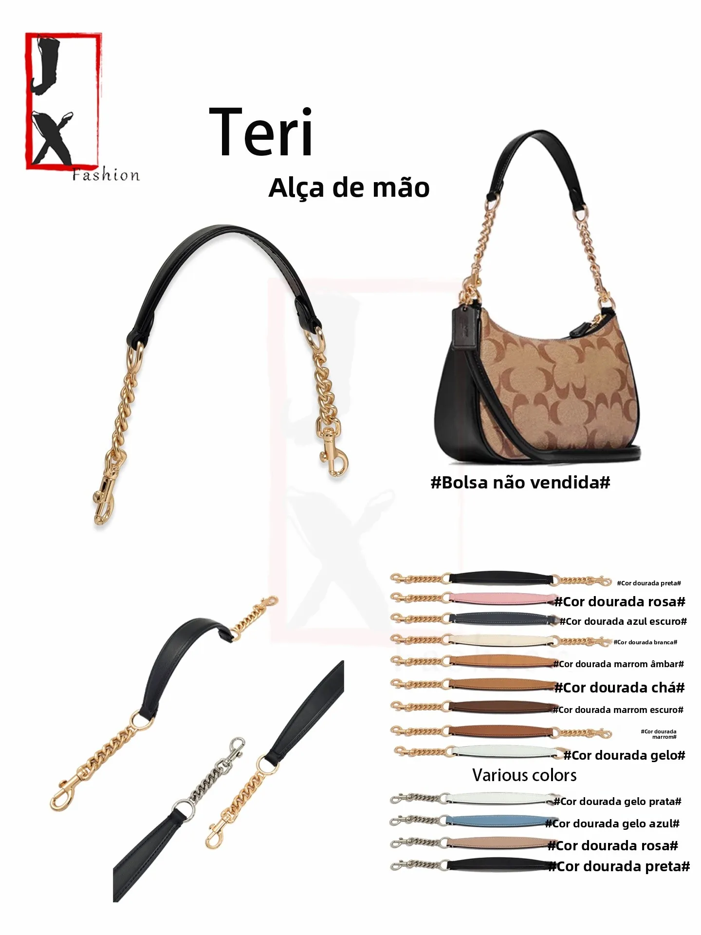 alca-de-ombro-transversal-para-bolsa-teri-alca-de-substituicao-com-corrente-antiestresse-e-fivela-ajustavel-Unica