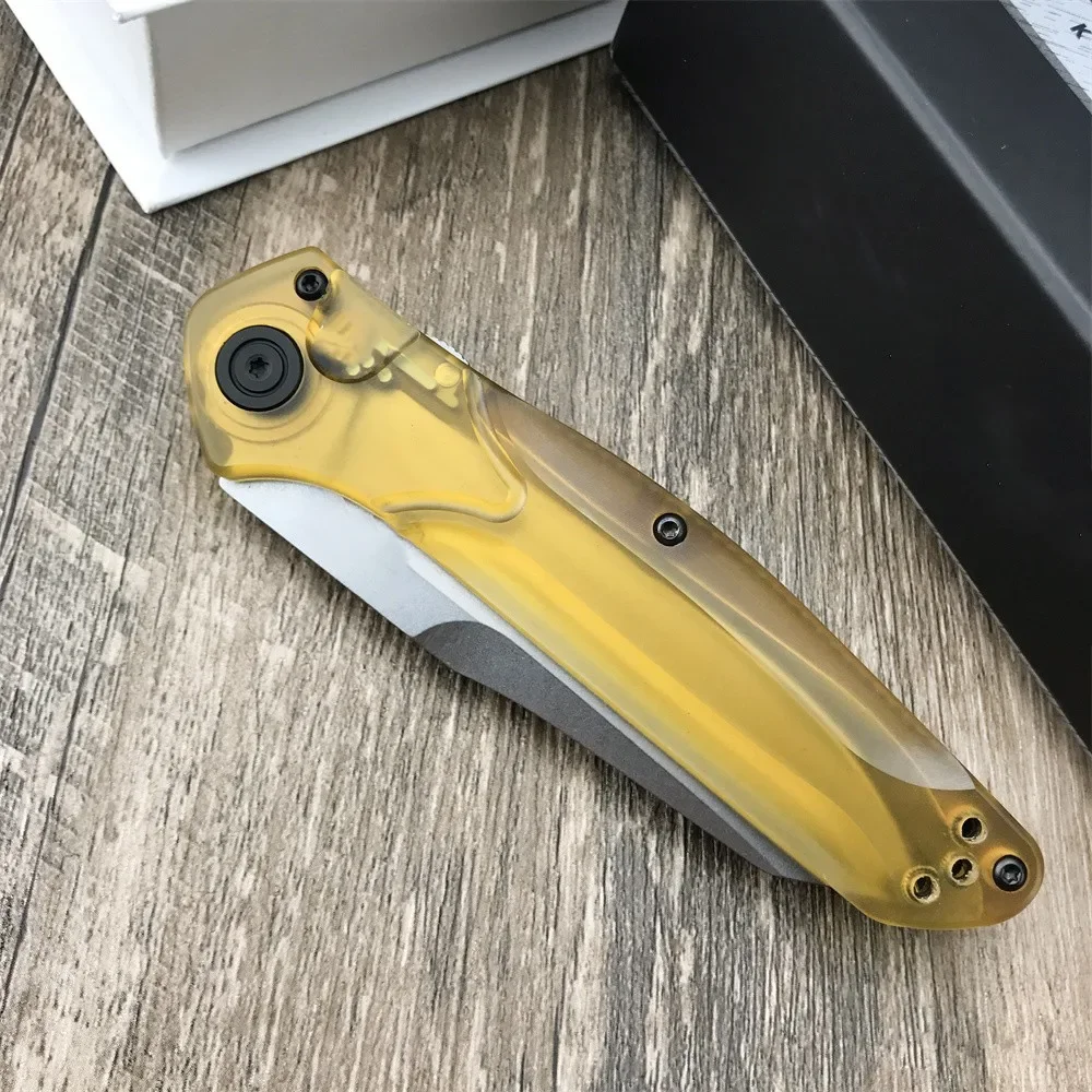 BM 9400 Osborne Pocket Folding Knife D2 Plain Blade Green Aluminum Alloy/Yellow PEI Handle Outdoor Tactical Hunting Utility Tool