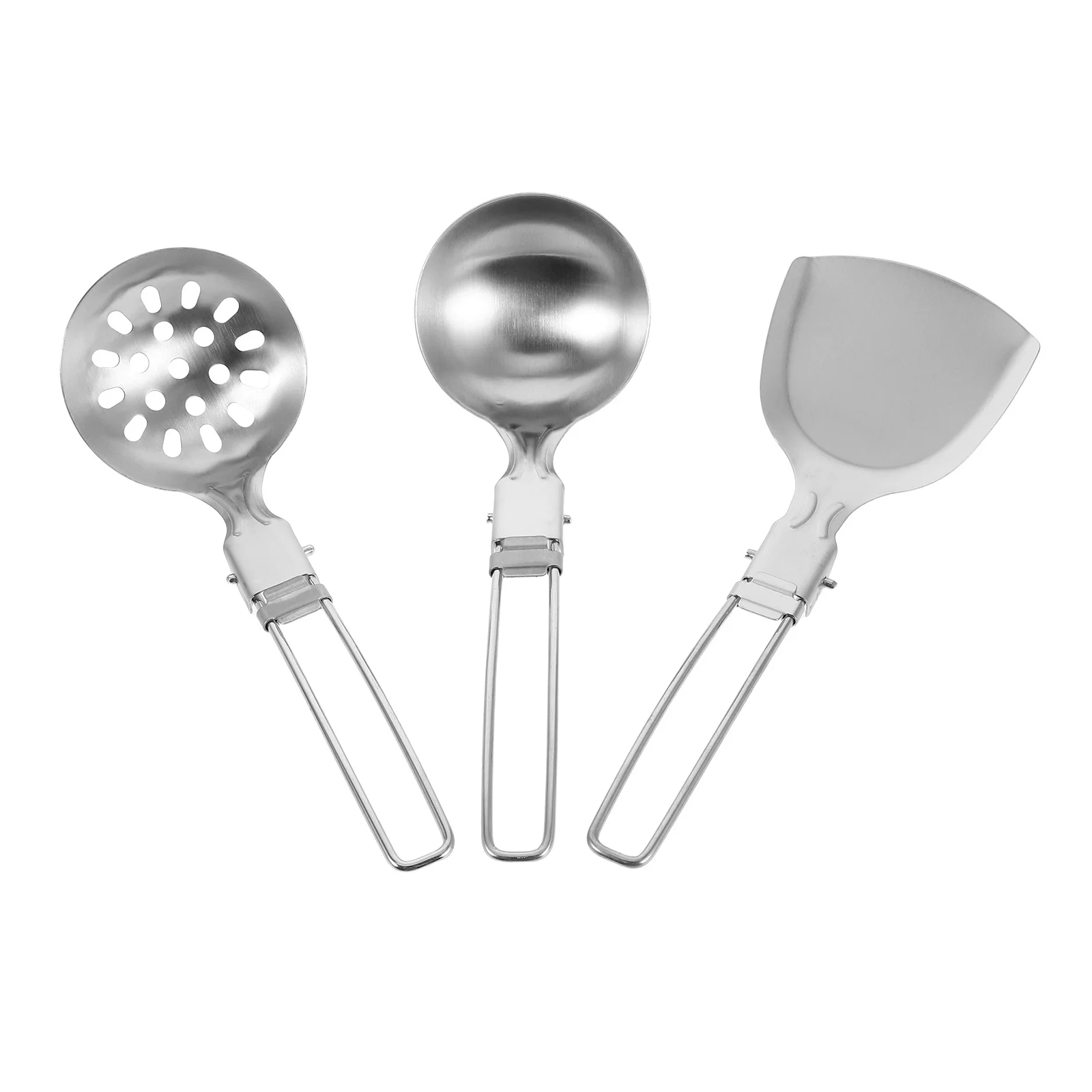 3Pcs Portable Stainless Steel Camping Utensils Set Foldable Spatula Spoon Ladle Outdoor Travel Kitchenware for Hiking Picnic Bbq