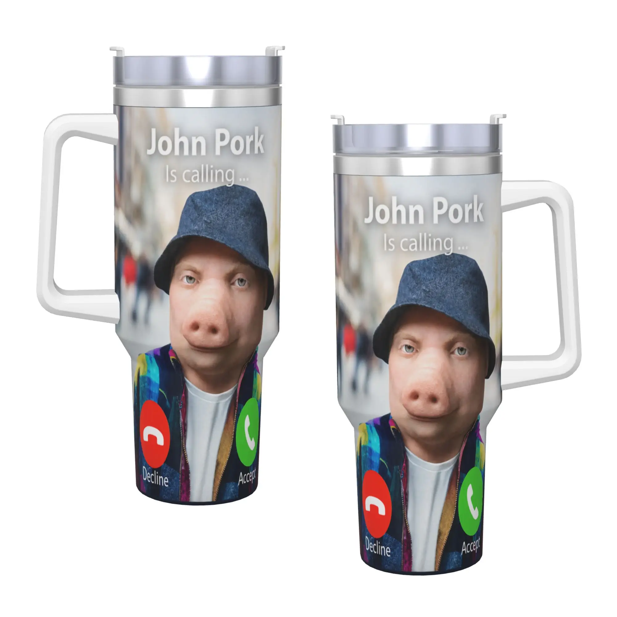 Stainless Steel Tumbler John Pork is Calling Funny Pig Meme Brainrot Mugs Cup Cold Drink Water Bottle Keep Heat Thermal Mug