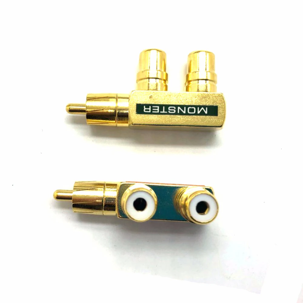 Preffair Adaptador RCA banhado a ouro Plugue divisor de áudio e vídeo RCA 1 macho para 2 fêmeas Conector de áudio RCA