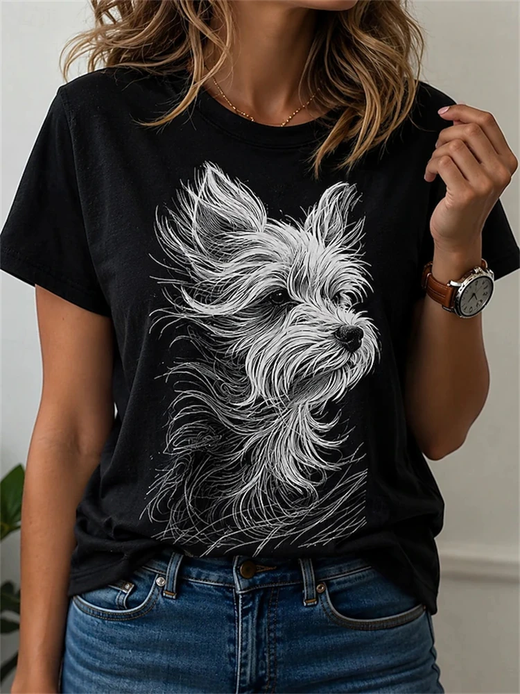 New Summer Women's Retro-Style Short-Sleeve T-Shirt with Elegant Cat and Floral Print A Stylish and Beautiful Women's Top