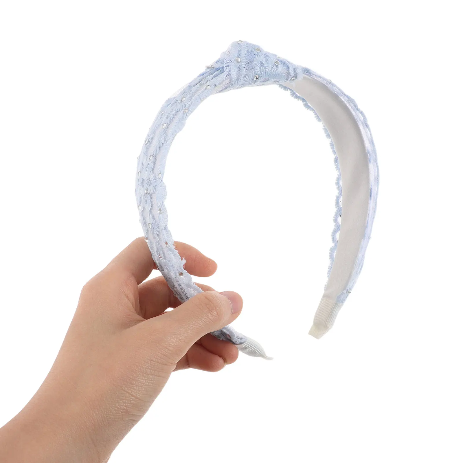 

2Pcs Wide Embroidered Flower Headband Women Sparkly Rhinestone Hair Accessory for Parties Weddings Daily Wear Elegant