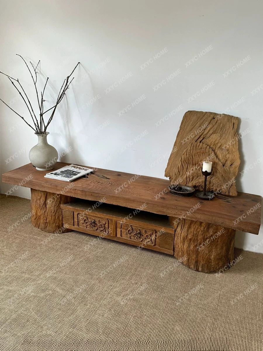 Solid wood TV cabinet Bed and breakfast hotel lobby Old wood TV cabinet Floor cabinet