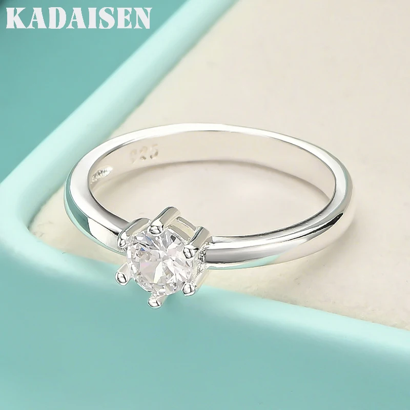 

High Quality 925 Sterling Silver Fine Six Claw Crystal Rings For Women Couple Gifts Fashion Party Wedding Jewelry