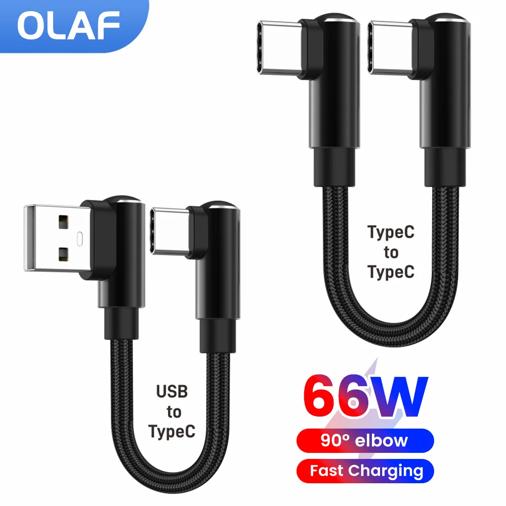 Cabo USB C Curto de 0,25M/0,5M com Duplo Conector em L, Carregamento Rápido de 66W, Power Bank Portátil, Cabo USB C para Tipo C para iPhone 15 16 Samsung