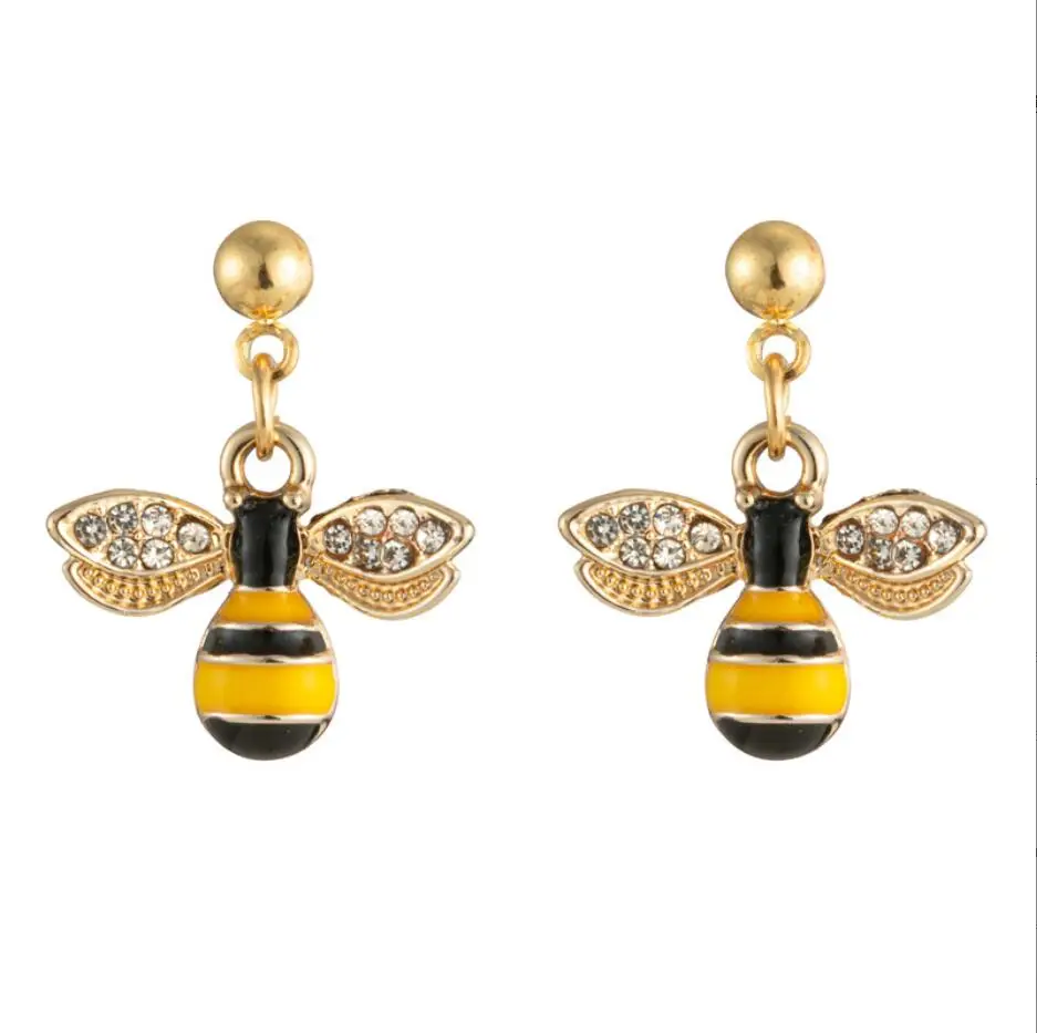 

1pair Fashion Honey Bee Earrings Drop Earrings for Women Crystal Clear Glass Insect Gift Honeybee Earrings F1619