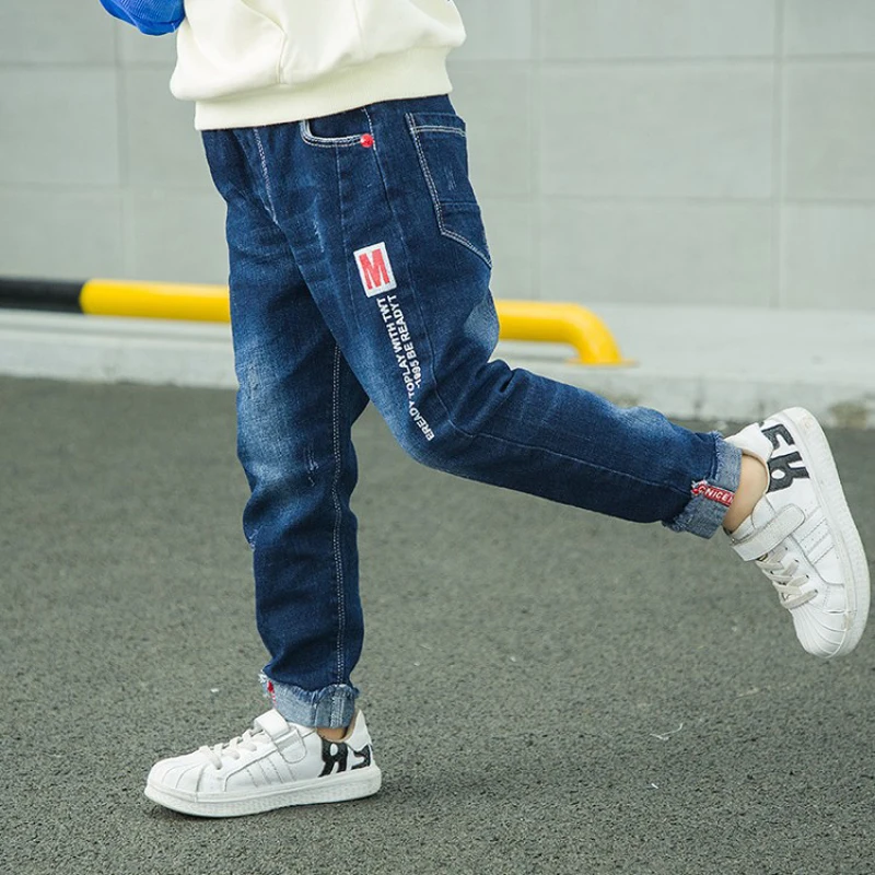 IENENS Autumn Boy's Stertch Jeans Kids Denim Long Pants Spring Slim Jeans Young Boy Cowboy Trousers Elastic Waist Pants 5-13Y