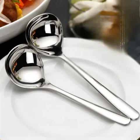 1PC Stainless Steel Soup Spoon Thickened Long Handle Commercial Household Soup Large Soup Watermelon Round Spoon