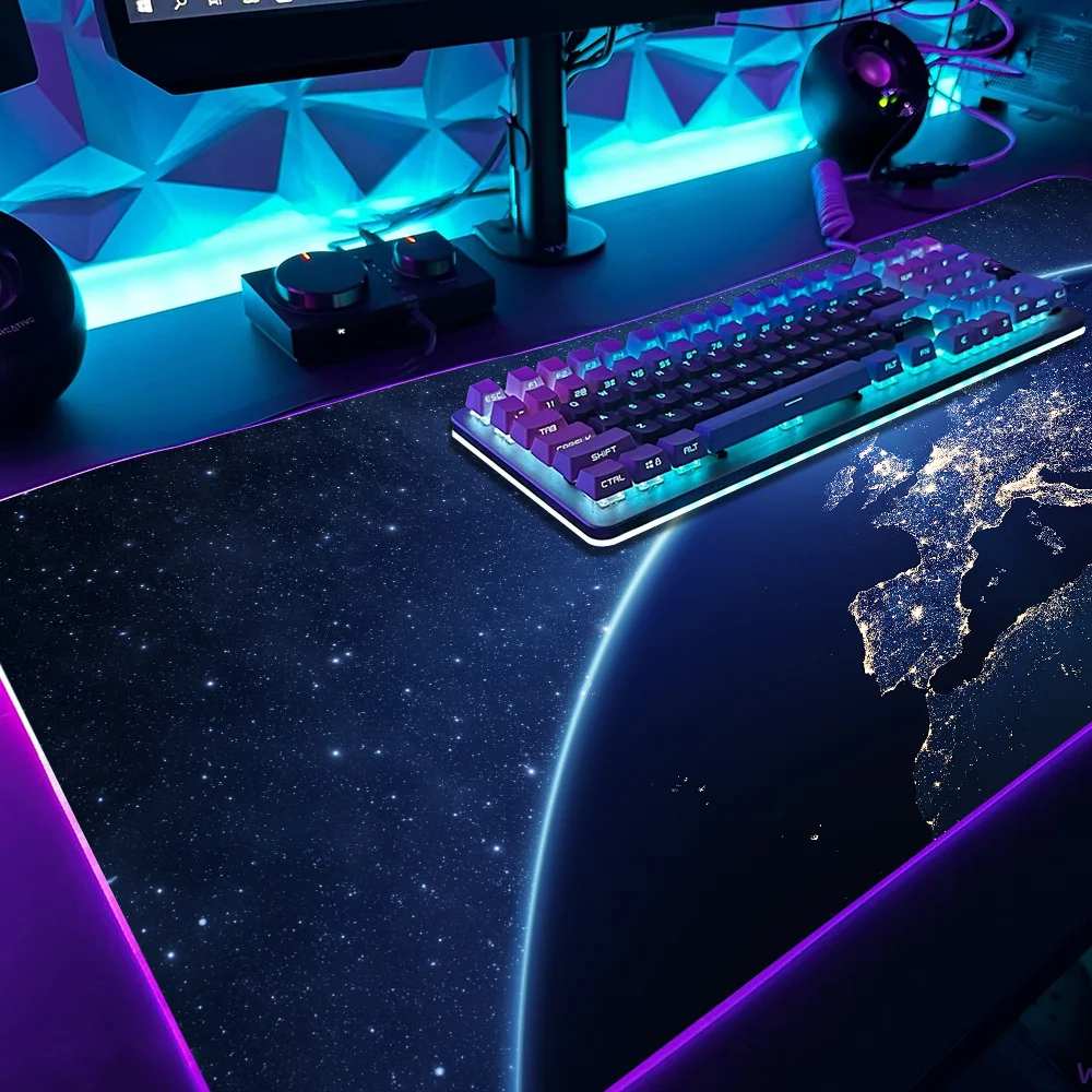 Space nature Earth From space Mouse Pad Gaming MousePad LED Table Pads Micro USB Backlit Rubber RGB Desk Mats Desktop XXL
