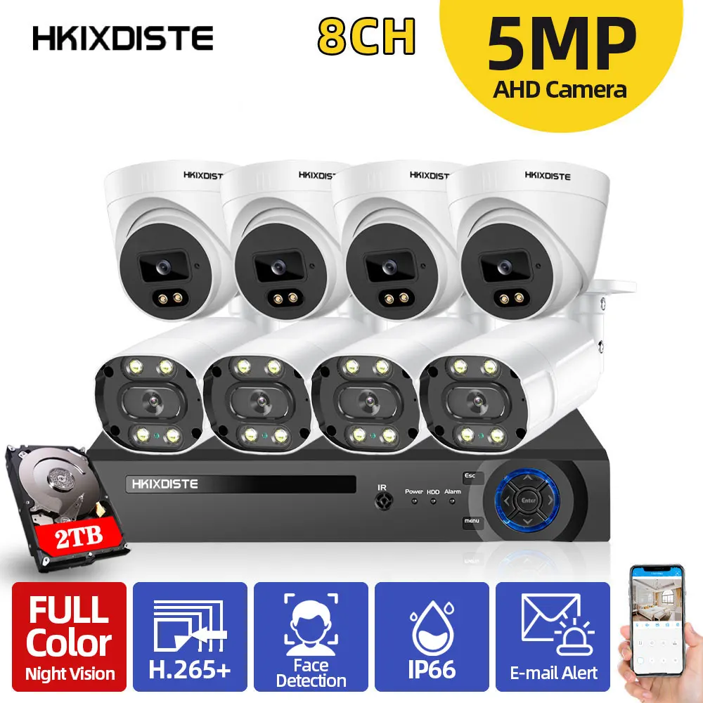 

HKIXDISTE 8Channl DVR System Kit AHD Face Ditection Colorfull Night 5MP HD Camera CCTV Security Surveillance System XMEYE IP66