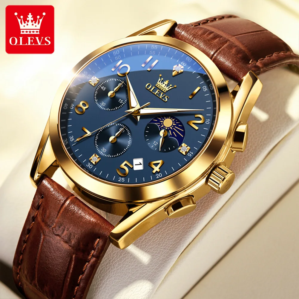 

OLEVS 2890 Mens Watch Quartz Watch Sport Business Moon Belt Watch For Men Waterproof Luminous Moon Phase Box Original