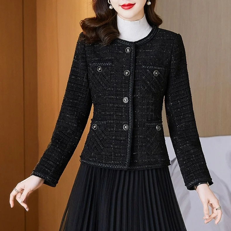 

Bla Woolen ort Coat Women's Faion round Ne High-End Feel Small Fraance Sle Autumn Winter New Arrival Button up