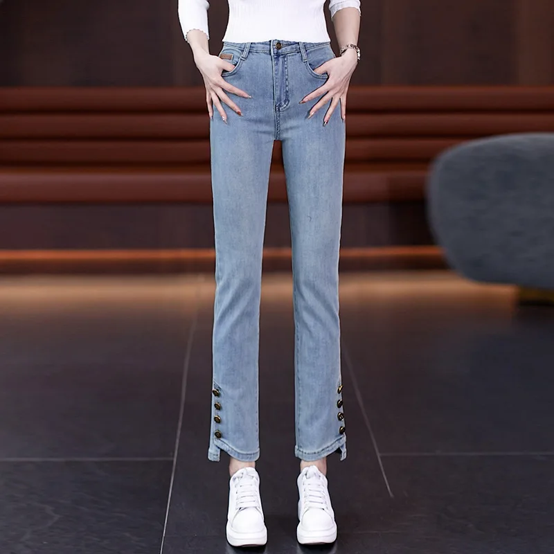 

Straight-leg Jeans for Women, Spring and Autumn, Casual, Versatile, Slimming, Petite, Loose, Cropped Pants