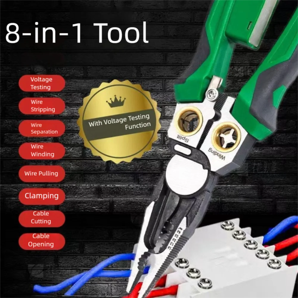 

New Multi-function 8 in 1 Wire Stripper Electrical Measurement Manually Electric Pliers Professional Pulling Pliers