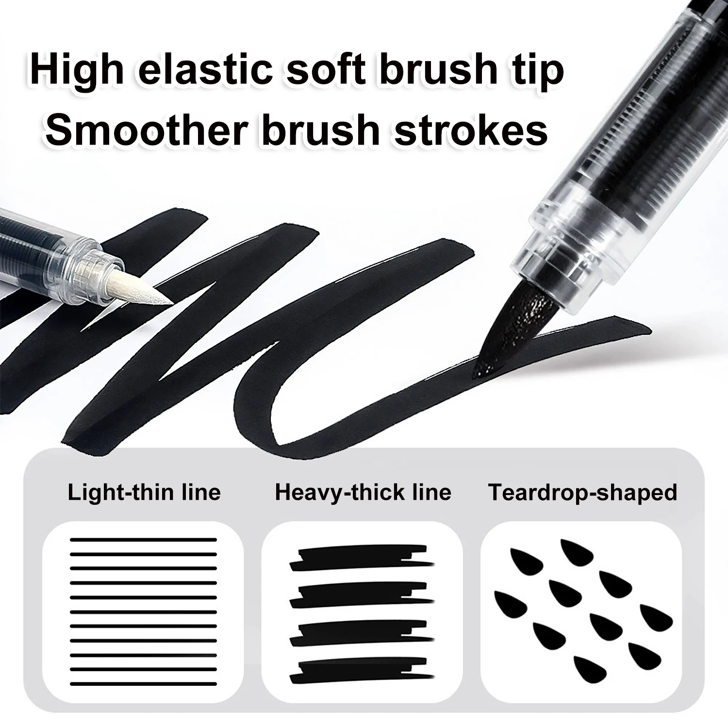طرف فرشاة لعلامات طلاء الأكريليك، 12 قطعة من أقلام التحديد الأكريليك ذات الطرف الناعم باللونين الأبيض والأسود مع نظام التحكم في الحبر السائل المباشر، القماش، إلخ
