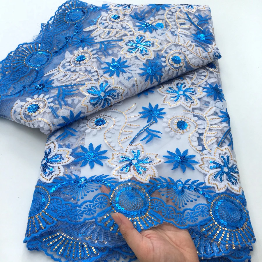 イエローミルクシルクメッシュレース生地スパンコールフレンチ花嫁ドレス刺繍アフリカレース生地 2025 高品質ネット素材 A4426