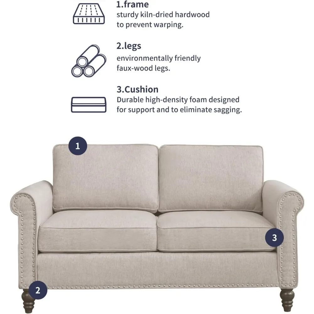 Set divano soggiorno, divano componibile e divano a due posti Set divani moderni divani set di mobili, gambe in legno a forma di zuccaTessuto di lino