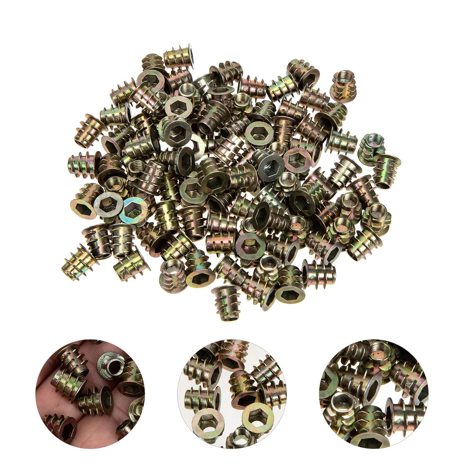 

100pcs Screw-In Nut Zinc Alloy Wood Inserts Bolt Threaded Fastener Connector Socket Nut Furniture Hardware Anti-Vibration