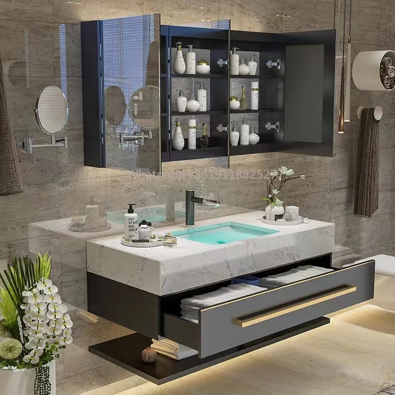 light luxury double basin, marble countertop basin Luxury intelligent double bathroom cabinet