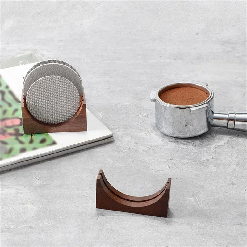 JUSTINLAU 51/53/58mm Puck Screen Storage Stand Wood Universal Holder for Espresso Sintered Puck Screen Coffee Filter Screen Rack