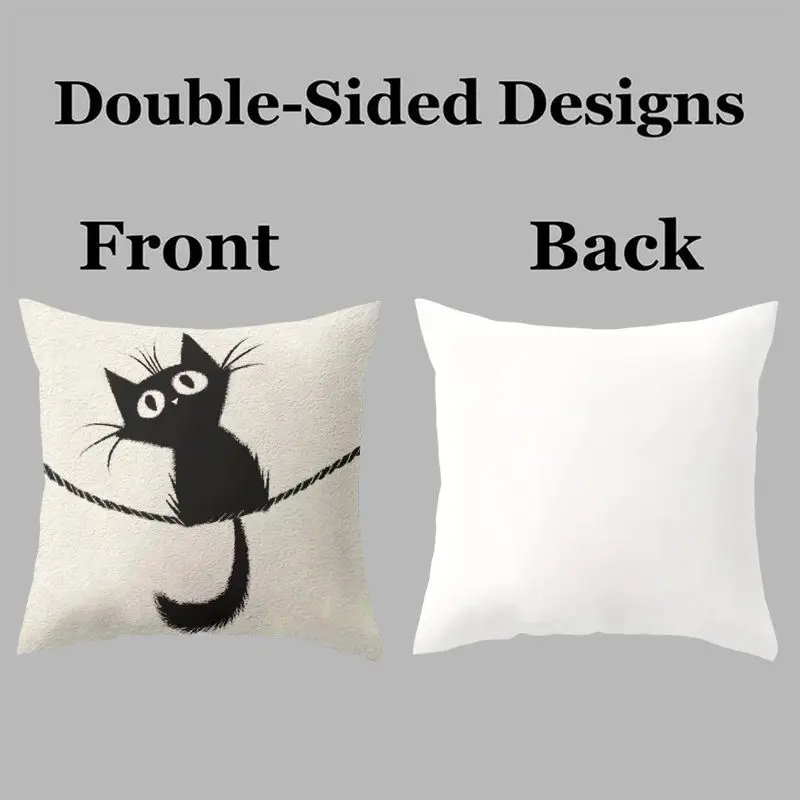 Black Cat Print Pillowcase Throw Pillow Novelty Cushion Cover for Cat Lovers Home Decor Graphic Design Whimsical Gothic Nursery