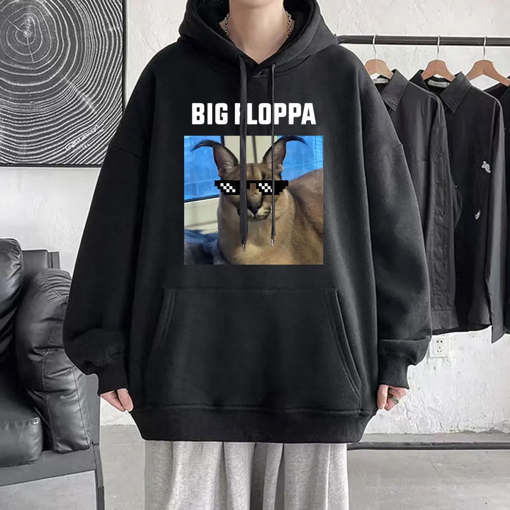 Funny Big Floppa Meme Cat Print Hoodies Men Women Long Sleeve Sweatshirt Casual Fashion Fleece Streetwear Loose Tracksuit Hoodie