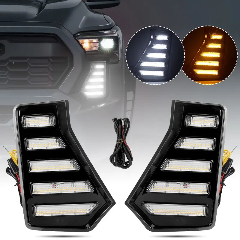 

LED DRL Daytime Running Lights Fog Lamp For Toyota Tacoma 2024 2025 Front Bumper Driving Headlight White Yellow Turn Signal Lamp