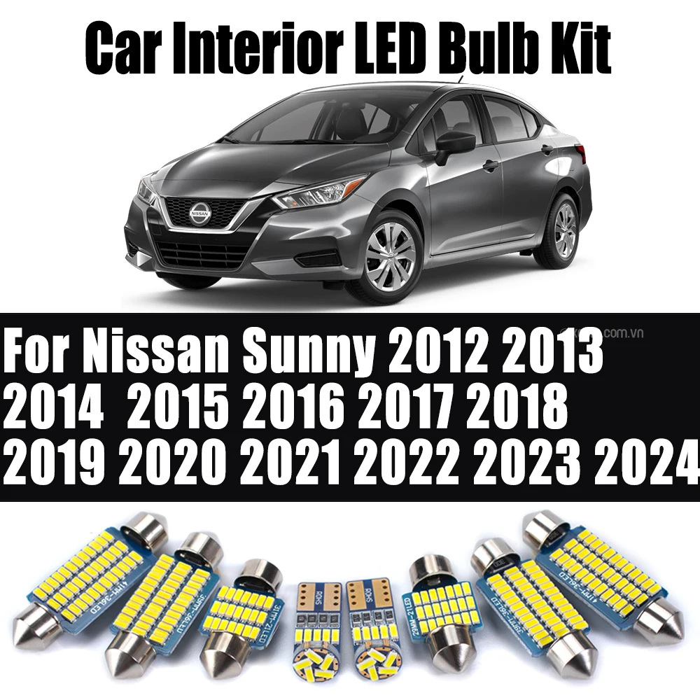 10Pcs Interior Indoor Reading Map Light Kit LED Bulbs For Nissan Sunny 2012- 2018 2019 2020 2021 2022 2023 2024 Car Accessories