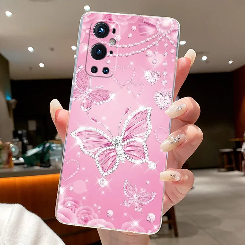 Phone Case For OnePlus 9 Pro 9R 9RT Flower Butterfly Capa One Plus 9R 9RT 9 9Pro Cases Soft Silicone Transparent TPU Jelly Cover