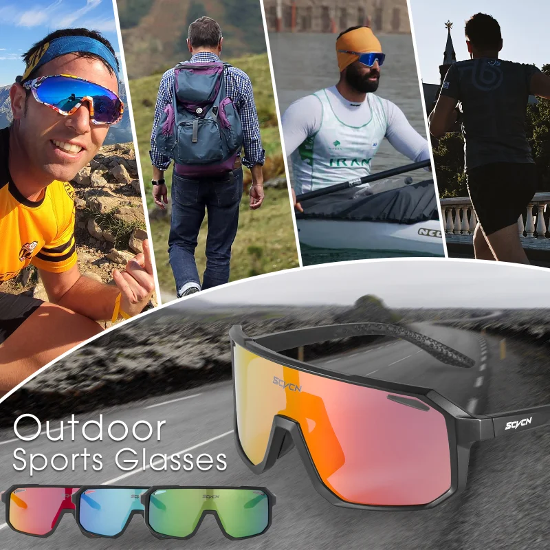 SCVCN Riding Hiking Cycling Sunglasses Outdoor Sports Running Goggles Men's Mtb Bicycle Glasses Women Cycling Eyewear 1 Lens