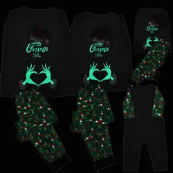 Funny Christmas Family Matching Pajamas Set Fluorescence Print Mother Father Kids Clothes Baby Romper Family Mom and Me Clothing