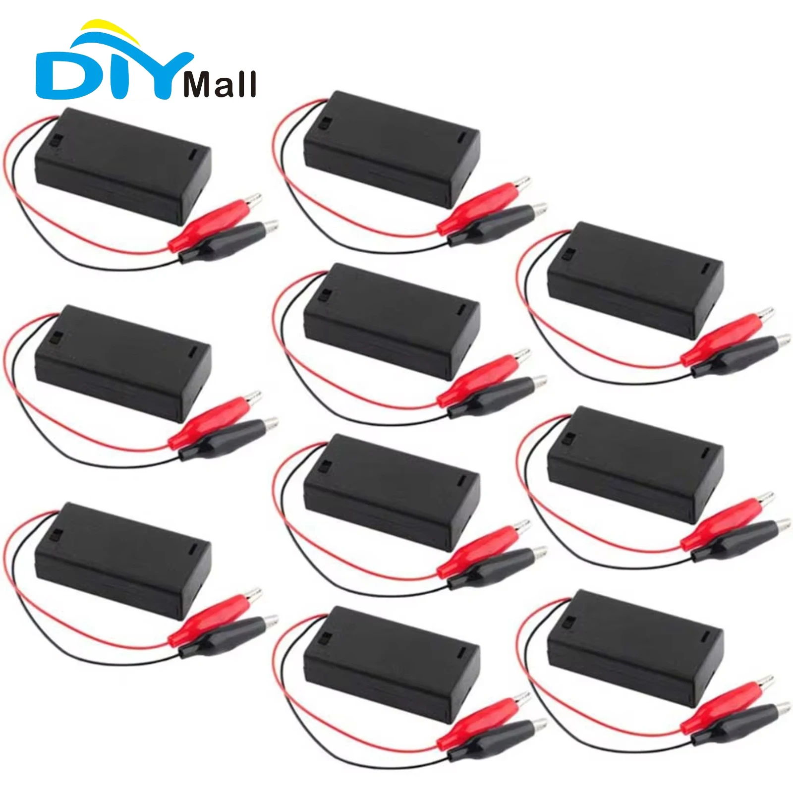 10 Sets AA Battery Box with Switch and Alligator Clips for DIY Electronic Projects