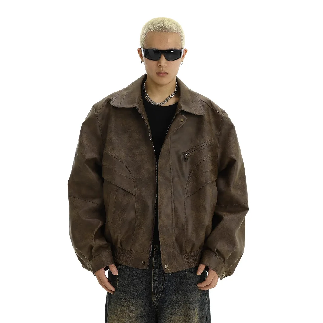 American-Style Trendy Vintage Distressed Leather For Men, New Spring Autumn Model, With A Cool And Unique Design, Niche Casual
