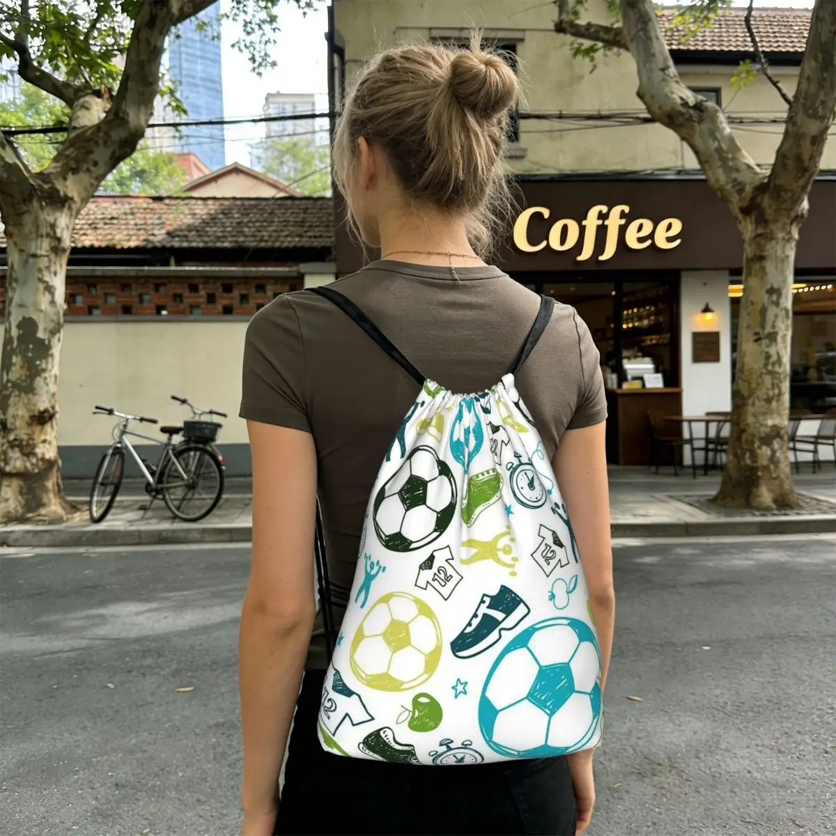 Soccer Football Element Sport Pattern Backpacks Fashion Drawstring Bags Sundries Bag Book Bags for Travel Students