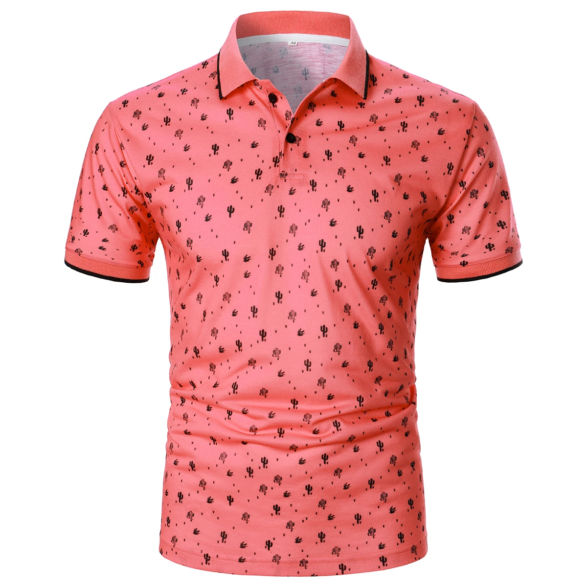 Men Short Sleeve Polo Shirt Cactus Print Pattern Men Fashion Casual Streetwear Men Top Lapel Polo Shirt