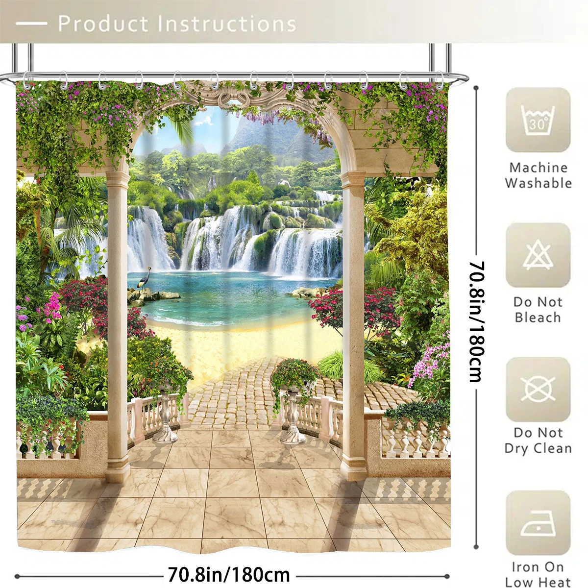 1/4 Piece Shower Curtain Set, Waterproof Bathroom Partition Curtain with Hooks, Anti-Slip Bath Rug, U Shape Mat, Toilet Seat Cov