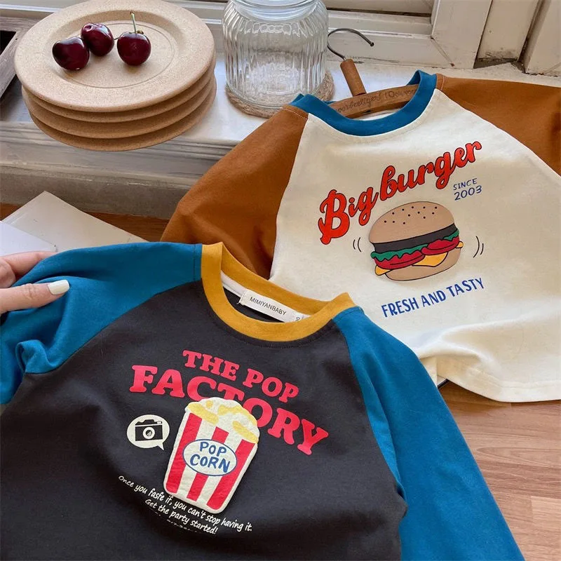 Langarm-T-Shirt für Kinder, Jungen, 2025, koreanischer Frühling und Herbst, reine Baumwolle, Jungen-Tops, Cartoon-Druck, kontrastierendes Unterhemd – Detail 2