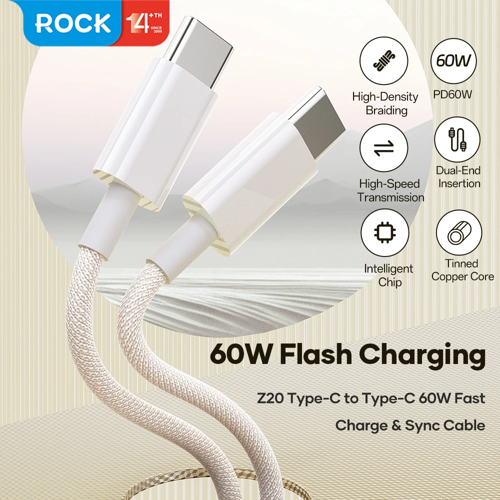 

Кабель для быстрой зарядки ROCK PD 60W Type-C - Type-C, 1 м, для MacBook Pro, iPhone, Samsung, Xiaomi