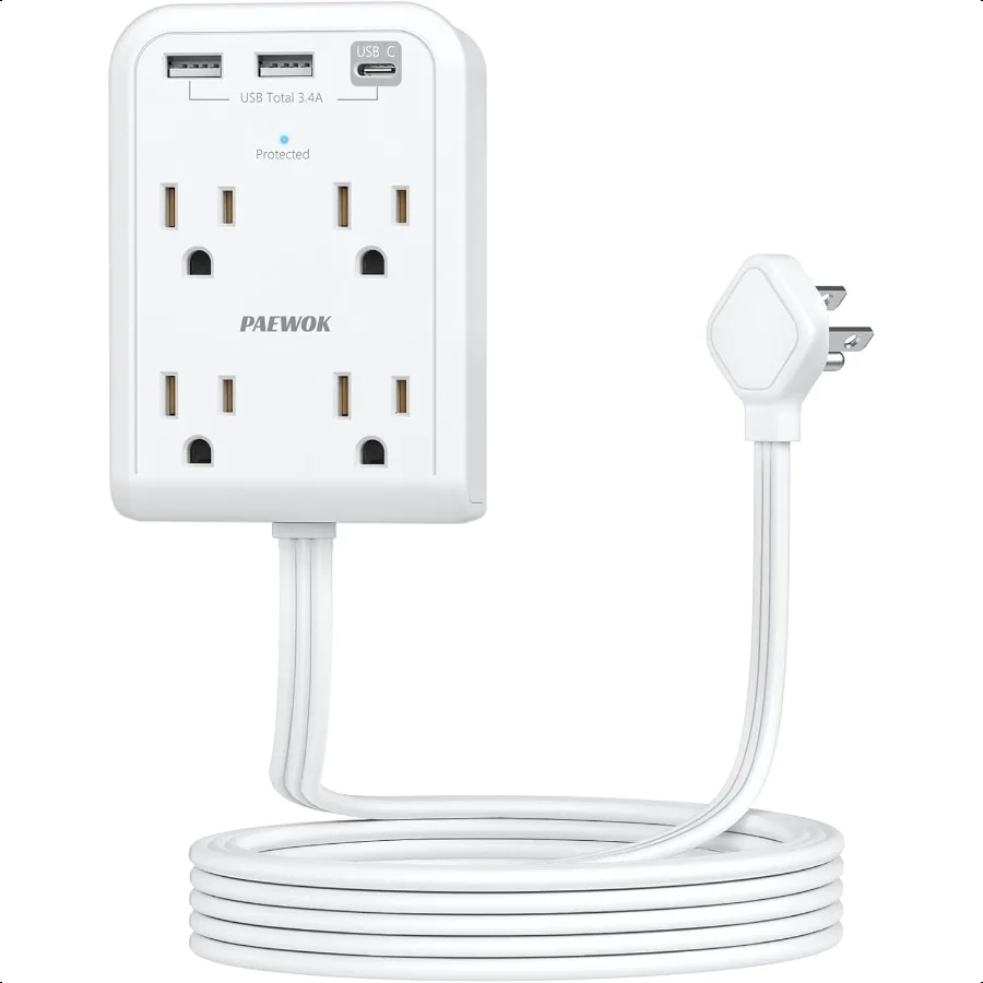 

Удлинитель розеток с плоской вилкой и 3 настенными розетками USB, 1 тип C, 4, настенный адаптер переменного тока, удлинитель электрической розетки, удлинитель, удлинитель перенапряжения P