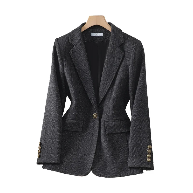 New Autumn Winter Women Wool Suit Jacket New Single Button Long Sleeved Lady Professional Work Office Blazers Female Outerwear