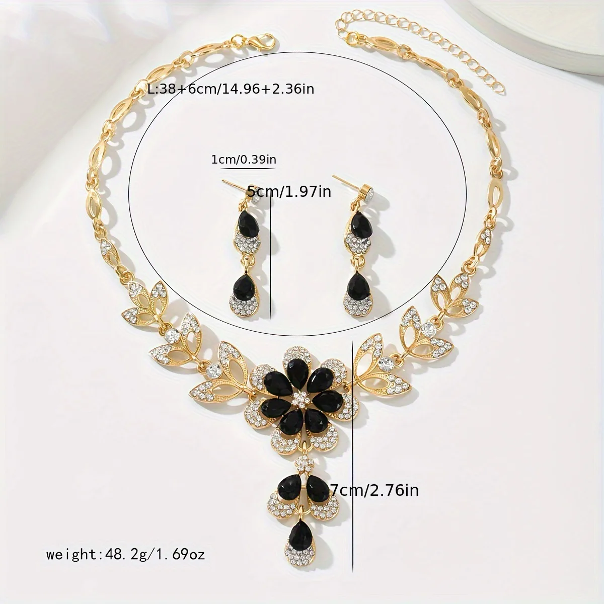 Light Luxury Flower Jewelry Set Women Banquet Flash Crystal Necklace Earrings Sets Bride Wedding Anniversary Jewelry Accessories