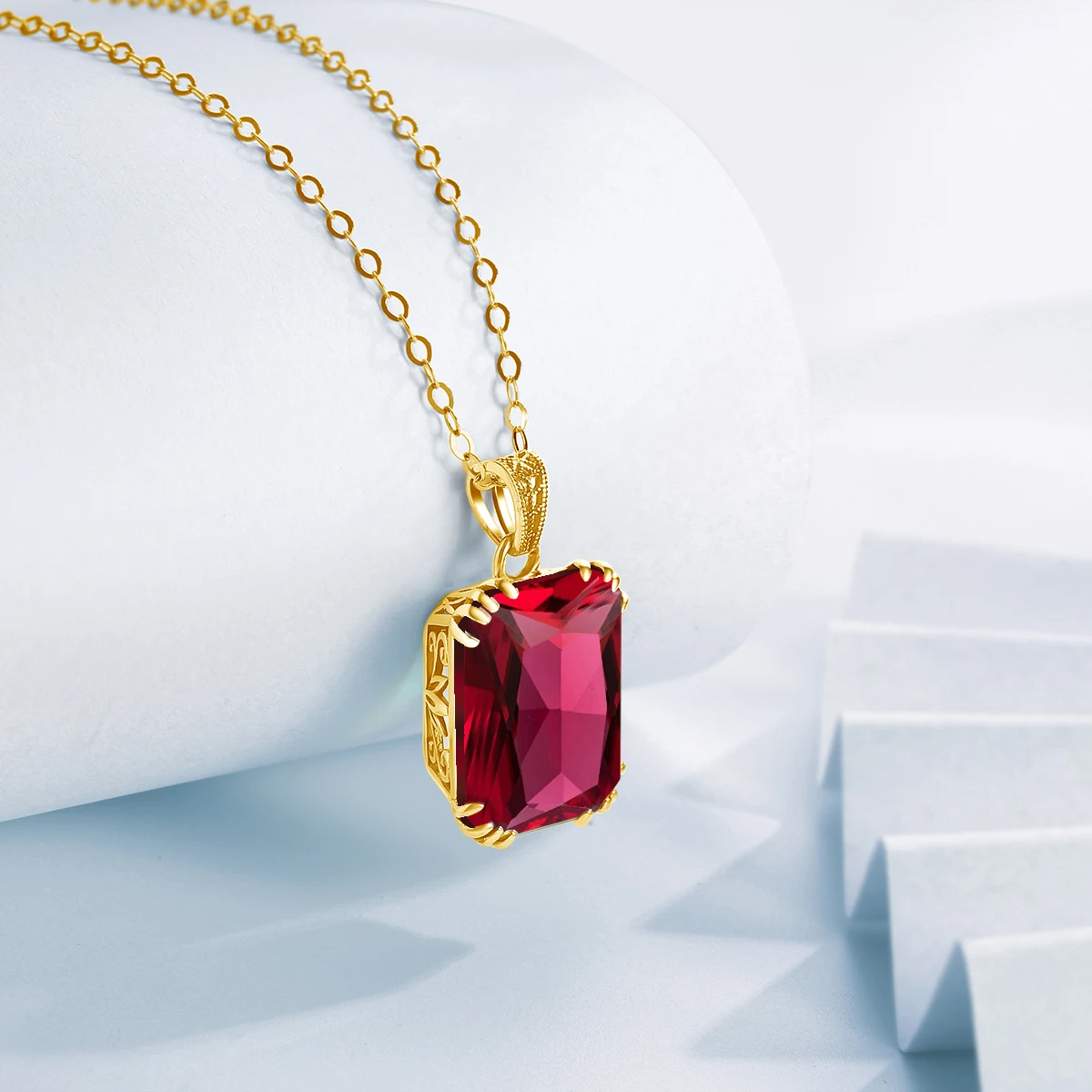 Unique Red Stone Ruby Necklace Gold For Women 13*18mm Rectangle 12 Colour Birthstone Pendant  Jewelry Luxury Christmas Gift Sale