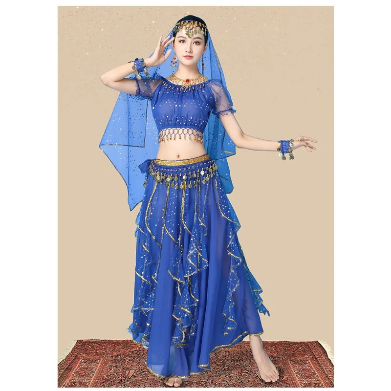 Volwassen Indiase Dans Chiffon Prestaties Kostuum Set Nieuwe Xinjiang Dans Tianzhu Meisje Folk Outfit