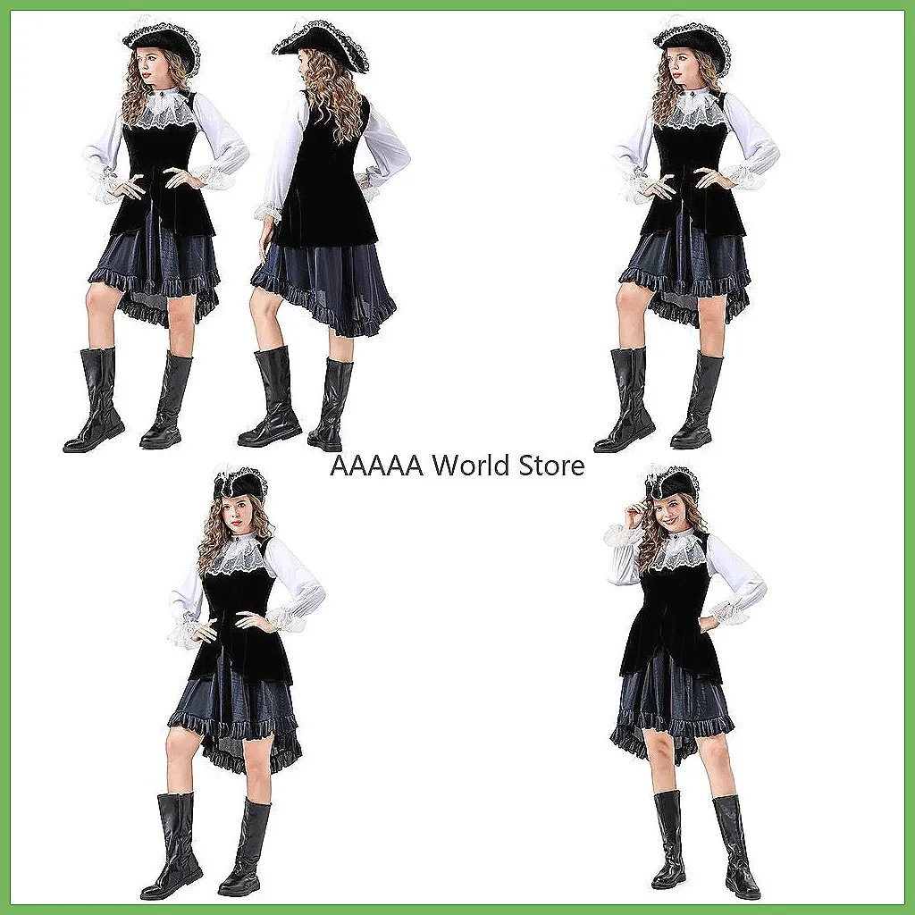 

Halloween Pirate Costume for Women, Caribbean Cosplay Dress with Mask for Medieval Masquerade Party
