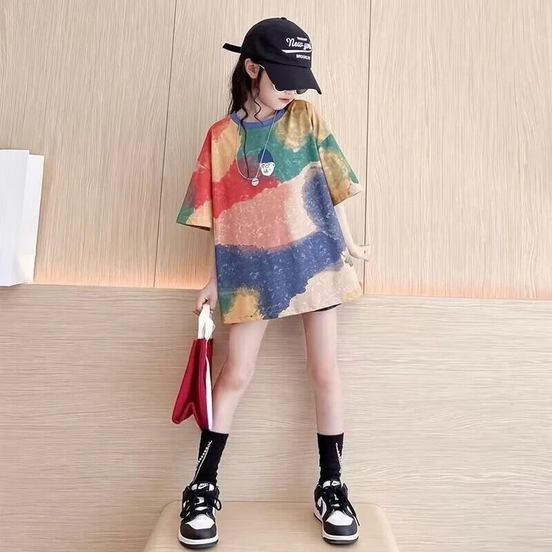 Girls Summer T-Shirt 2026 New Loose Fit Short Sleeve Casual Tee for Big Kids Trendy Clothes Kids Fashion Top​