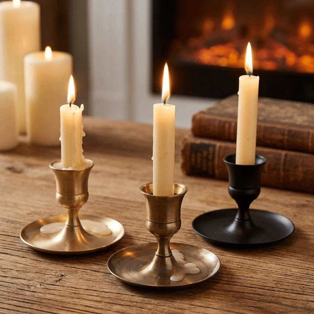 Matte Black Candlestick Holder Short Height Vintage Style Candle Holder Decor Candlestick Decor Western Restaurant Decoration
