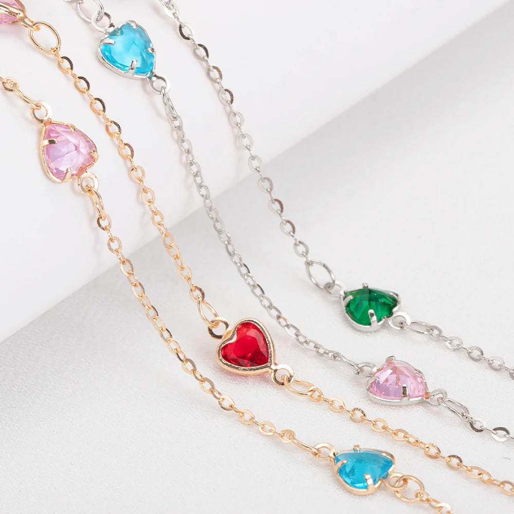 

1meter Love Heart Crystal Bead Chains Colorful Glass Beaded Chain Handmade Necklace Bracelet Accessories for DIY Jewelry Making